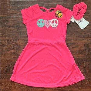 NWT Hurley Pink Short Sleeve Dress with Scrunchie (4T)